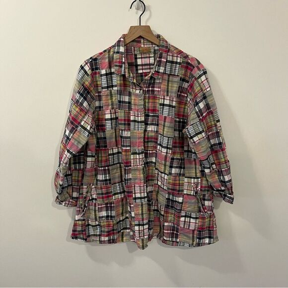 Tulip Patchwork Multicolored Button Front Top Medium - Picture 1 of 11